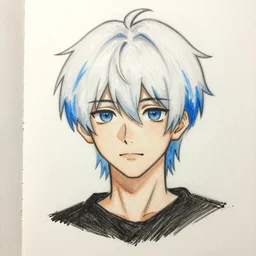 boy with white hair and blue highlights, drawn by Fungzau
