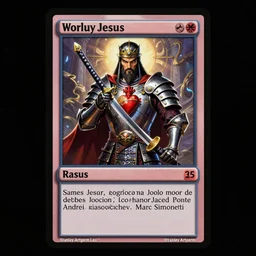A card with description and status of samurai Jesus Christ holding a  Sacred Heart armor and katana, card game, card, trade card game, Artifact Dota2, by Stanley Artgerm Lau, WLOP, Rossdraws, James Jean, Andrei Riabovitchev, Marc Simonetti, Yoshitaka Amano, ArtStation, CGSociety,