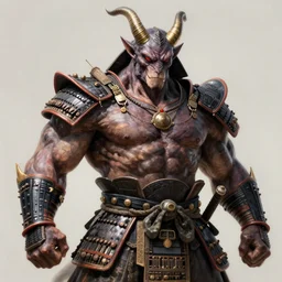 Giant Muscular Baphomet wearing Samurai outfit painted by Zdislaw Beksiński, 8k realistic octane render, ray tracing, high photo realistic, high detailed, cinematic composition, natural volumetric lighting, artstation trending,