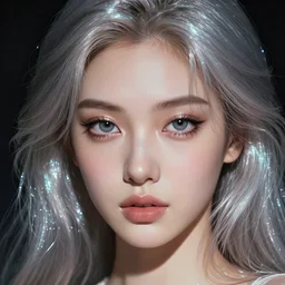 face portrait of a moon princess with shimmering hair and eyes, digital illustration, trending on artstation, deviantart, artgerm, epic composition, masterpiece, highly detailed, perfect face, realistic face, wlop, ross draws