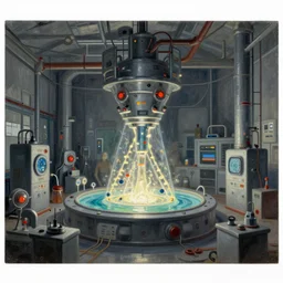 classic oil painting, a glowing nuclear pool inside of an abandoned gray lab, as a dnd cover illustration, science equipment, ominous, concept art, extremely detailed, smooth, sharp focus, art by brothers hildebrandt