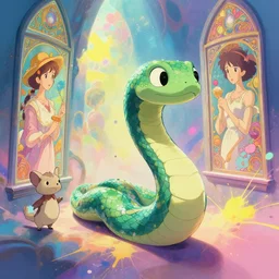 a vibrant emotional digital 3 d cg of xenomorphic serpent dragon rodent traveling through windows of time, studio ghibli, pixar and disney animation, sharp, disney concept art maximalist splatter paint illustration by shinji kimura and alphonse mucha and alena aenami, pastel color palette, bloom!!, dramatic lighting