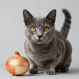 chartreux cat with an onion, beautiful, trending on artstation, 8 k