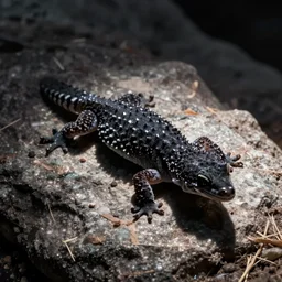 stern black gecko, realistic, cinematic