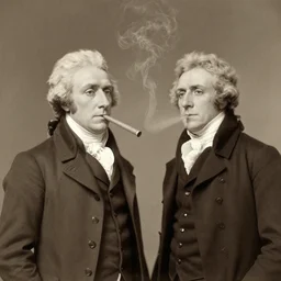 old photograph of alexander hamllton and thomas jefferson smoking a blunt