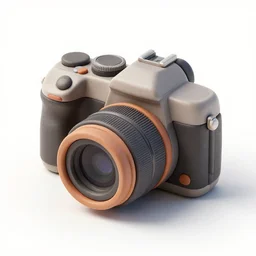 camera, 3D clay render, octane render, 4k UHD, white background, isometric top down left view, diffuse lighting