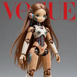 a beautiful jointed wooden art doll, super dollfie, biopunk, solarpunk, android, robot, mecha, feminine curves, wires, long flowing hair, fashion magazine, vogue, harper's bazaar art, intricate, 8 k render in octane, sharp focus