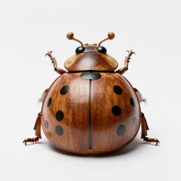 carved wooden ladybug, professional studio photo, full body, isolated on a pure white background, centered, entire subject in frame, sharp focus, soft studio lighting