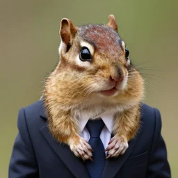 hyper realistic photograph of a chipmunk in a business suit, close up shot, 8k,