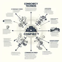 a poster that visually represents the relationships between various conspiracy theories, intricate, detailed