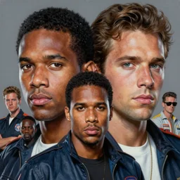 a closeup portrait painting of crockett and tubbs in eighties miami vice, ultra realistic, highly detailed faces, true life, 8 k, masterpiece, cinematic, by frank frazetta, greg rutkowski, yoko taro, christian macnevin, beeple, wlop, krenz cushart, epic character art, dramatic lighting