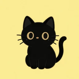 black cat, yellow background, simple, chibi, textured paper, digital art