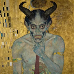 horned demon, intricate detail, klimt, royo, whealan,