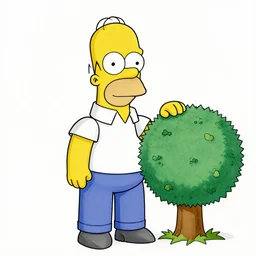 highly detailed drawing of homer simpson as a bush