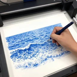 a beautiful plotter drawing of the sea, highly detailed, axidraw, blue and white color scheme
