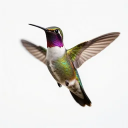 colorful hummingbird, studio photography, full body, isolated on a pure white background, centered, entire subject in frame, sharp focus, soft studio lighting