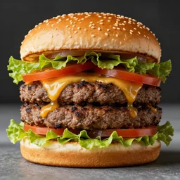 a giant burger with 1 0 0 layers of meat and vegetables