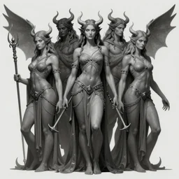 demons and gods, highly detailed, smooth, sharp focus, dark fantasy, greyscale, digital illustration, by artgerm, greg rutkowski, alphonse mucha