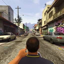 el trebol guatemala city if it was a game like grand theft auto v first person view, with realistic visuals and award winning gameplay, graffiti