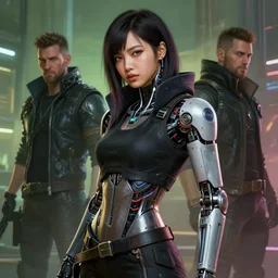 beautiful digital painting of lalisa with cybernetic implants with high detail, ( cyberpunk 2 0 7 7, mass effect, bladerunner 2 0 4 9 ), long shot, environment, 8 k, stunning detail, photo by artgerm, greg rutkowski and alphonse mucha, unreal engine 5, 4 k uhd