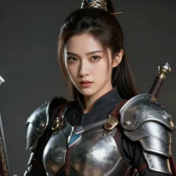 a close up portrait of a beautiful, iron - clad female warrior by wookun