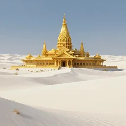 Landscape, desert of white sand. A gold temple. Fantasy, digital painting, HD, 4k, detailed.