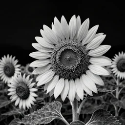 A sunflower field at night by Kentaro Miura, highly detailed, black and white