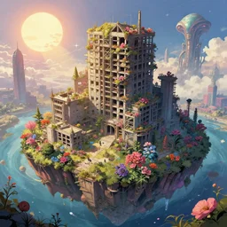a beautiful very detailed anime illustration of unfinished building urbex artifact by henri rousseau, flowers architecture island universe earth extraterrestial alien synthwave bladerunner 2 0 4 9 morning sun dieselpunk at fall myst azeroth, archdaily, wallpaper, highly detailed, trending on artstation.