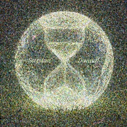teferi’s ageless insight!!!!, serpentine curve!!!, dissipate!!, unwind!, a 8k concept illustration of a large glowing ball, superimposed over an 8k field of grass. The surface of the sphere glows softly in the shape of an hourglass, and has a filigree texture that gives the impression of swirling leaves or butterflies.
