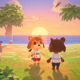 a sunset in animal crossing, trending on artstation, HDR