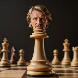 photograph of a realistic chess king piece. it has magnus carlsen's face!