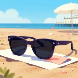 sunglasses, brighton beach, england, sunbathing. illustration