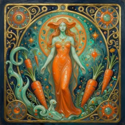 dreamlike necromancer garden fantasycore , glossy painting, Art Nouveau Cosmic 4k Detailed Matte Illustration featured on Getty Images ,CGSociety, Jade and Carrot orange color scheme, Pastiche by Marc Simonetti, Pastiche by Cedric Peyravernay