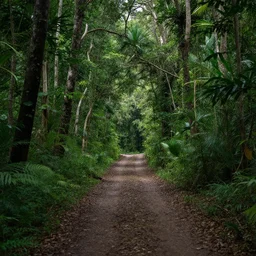 highly detailed photo of a single path leading through trees of dense jungle, hyper realistic, concept art, 8 k detail post - processing