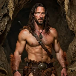 keanu reeves as a cave man , digital art , hyperdetailed , trending on artstation , matte painting , CGSociety , pinterest