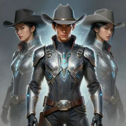 symmetry!! portrait of a cowboy, sci - fi, tech wear, glowing lights!! intricate, elegant, highly detailed, digital painting, artstation, concept art, smooth, sharp focus, illustration, sam spratt, yanjun cheng, vlad rodriguez, alice zhang