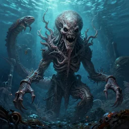 deep sea horror, concept art, trending on artstation, wlop, ross draws, digital painting, mixed media, intricate details, volumetric lighting