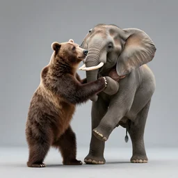 A professional photo of a bear and an elephant dancing
