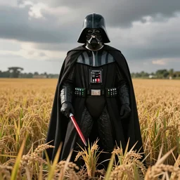 photo, Darth-Vader planting rice.