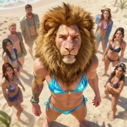masterpiece portrait of a beautiful stunning lionel messi with chic accessories, in sky blue reflective bikini, beach, fantasy character portrait, dynamic pose, above view, top lighting, art by charlie bowater and wenjun lin and starember and mary jane ansell and gil elvgren, ilya kuvshinov,, cryengine, lumion render, 8 k realistic, hyper detailed, digital painting, artstation, concept art, ray tracing, realistic shaded, perfect face
