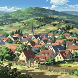 beautiful french countryside, City Hunter anime+HD+Naïve Art+HD+Toei animation backgrounds+HD,nice lighting, soft and clear shadows, low contrast, perfect