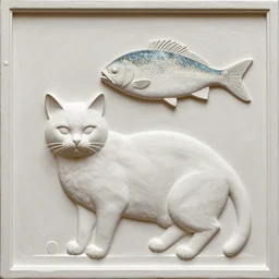 3 d relief textured painting of a cat with a large fish by various renaissance painter's