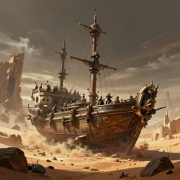 an intricate concept art of ship of space pirates landing in a desert ruined world, concept art, matte painting, style by dylan cole and tyler edlin art, hyper realistic, sci - fi, environment design, wide angle, unreal engine, epic lighting,