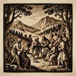 Biblical scenes woodcut