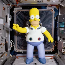 homer simpson goes too space footage from the iss, homer simpson in the iss, realistic, hdr, clear image,