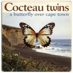 the cover to a 1 9 9 7 cocteau twins album titled'a butterfly over cape town'