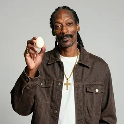 Snoop Dogg holding an egg for a 1990s sitcom tv show, Studio Photograph, portrait, C 12.0