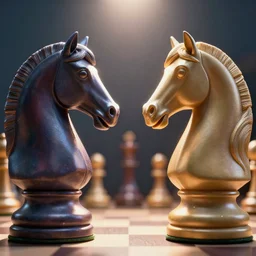 two chess horses staring at each other ultra realistic, lens flare, atmosphere, glow, detailed, intricate, full of colour, cinematic lighting, trending on artstation, 4 k, hyperrealistic, focused, extreme details, unreal engine 5, cinematic, masterpiece, ultra realistic, hyper realistic, highly detailed, sharp focus, digital art