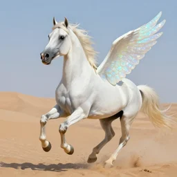 white akhal - teke horse with wings made of opal, desert sand, arabian horse, galloping, painterly, photo, n - 3