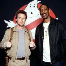 photoshoot of john belushi and eddie murphy as ghostbusters, in the style of annie leibovitz - h 6 4 0